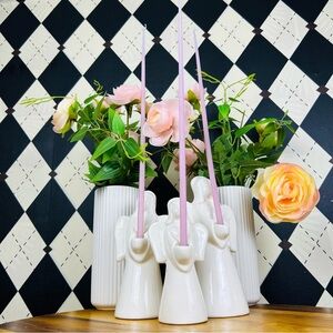 Angel Incense Holders Ceramic White Glazed Vintage Set of Three Vintage Set Of 3
